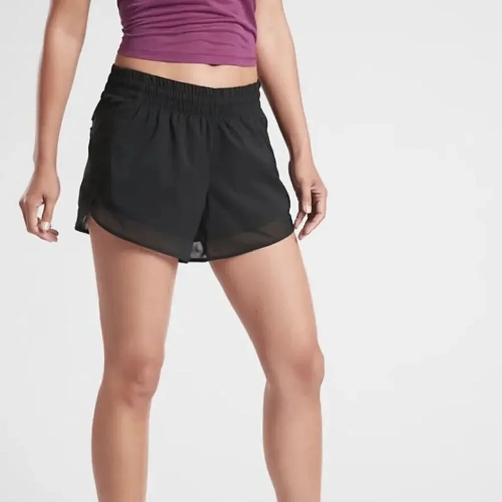 Athleta Women Shorts Sz 3X Plus Black Mesh Racer 4" High Rise Activewear Workout